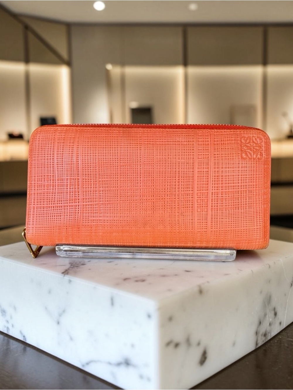 RARE Loewe Coral Orange Zip-Around Wallet